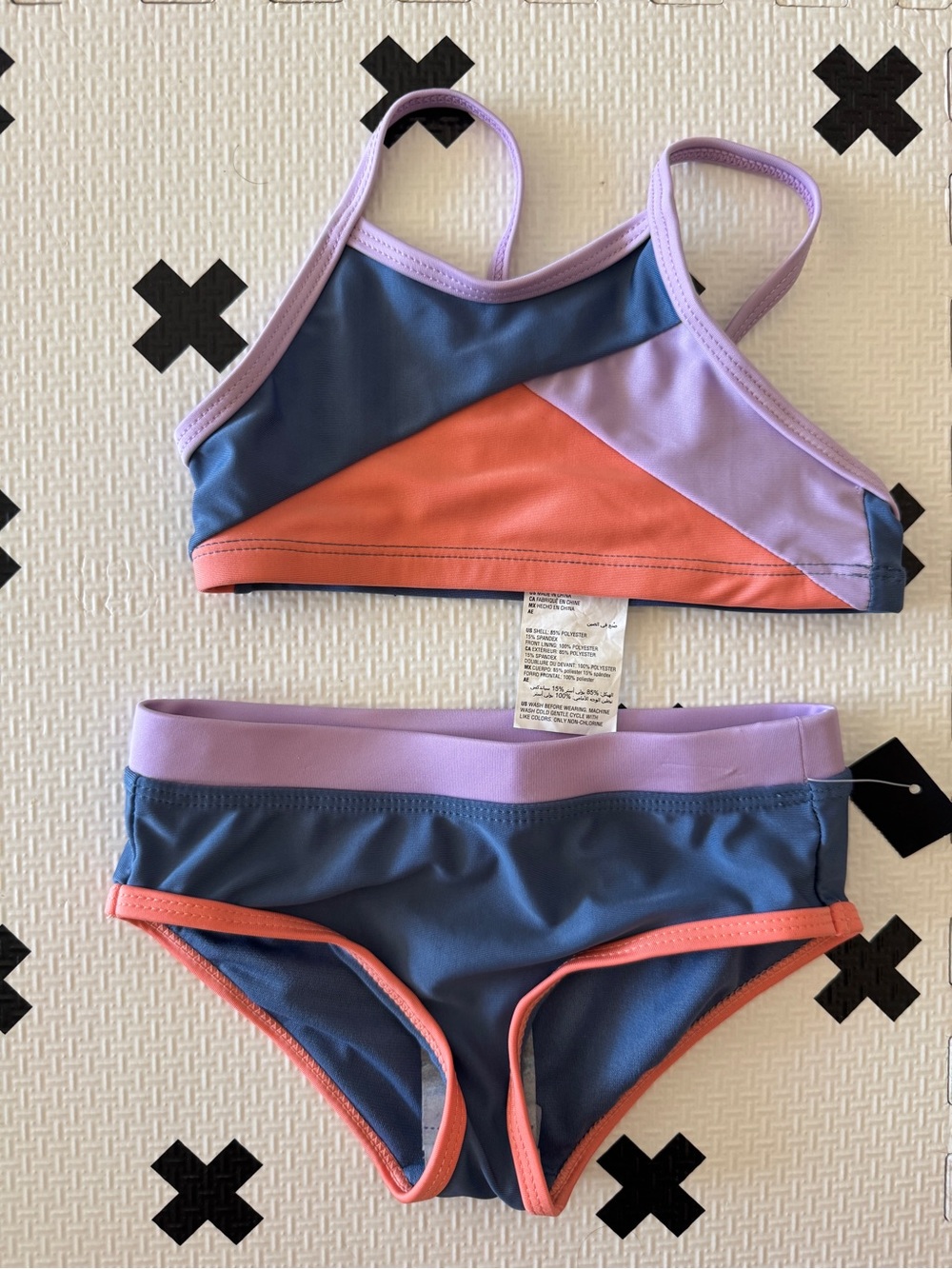 Ideology Toddler Girls' Colorblock Bikini Lavender, Blue & Coral size 3T NWT